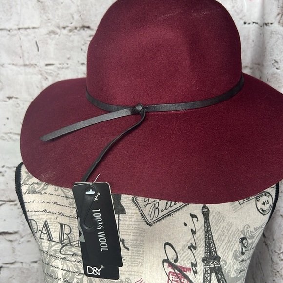 D&Y Burgundy Wool Wide Brim Floppy Hat - Picture 1 of 10